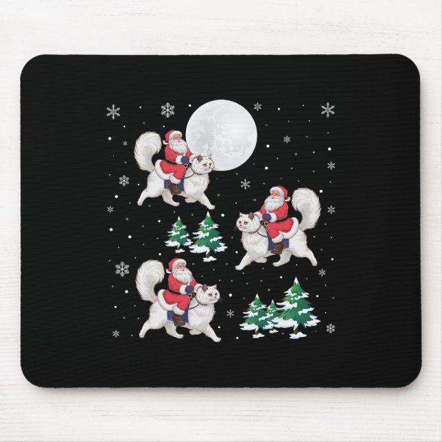 Julafton Träd Santa Riding Persian Cat Funny jul Musmatta (Framsidan)