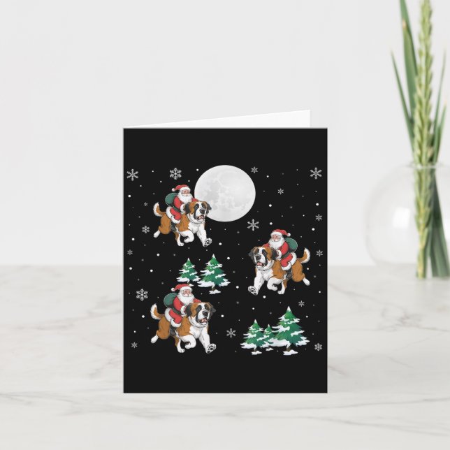 Julafton Träd Santa Riding Saint Bernard Hund Funn Kort (Framsida)