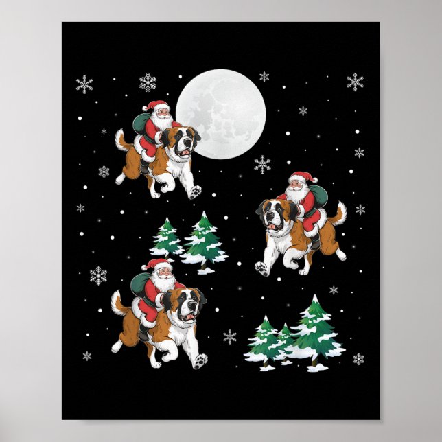 Julafton Träd Santa Riding Saint Bernard Hund Funn Poster (Framsidan)