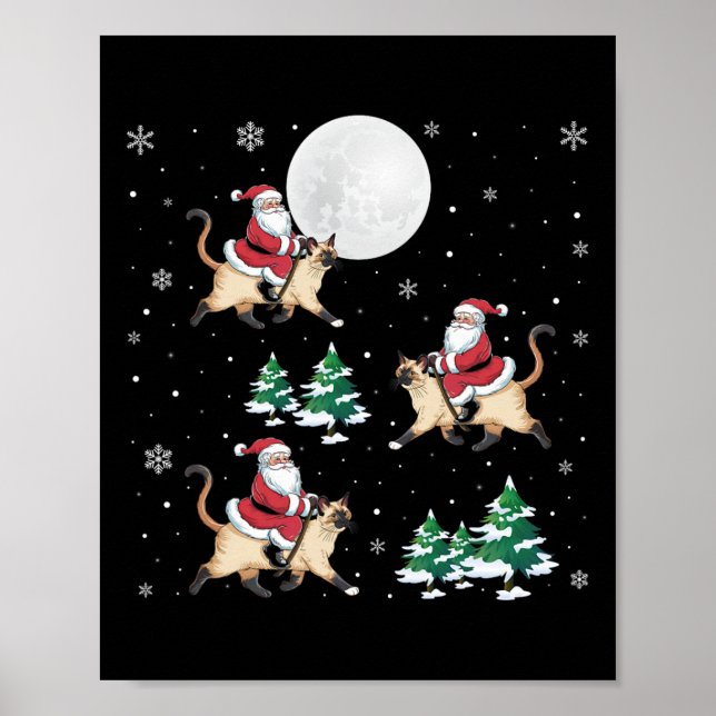Julafton Träd Santa Riding Siamese Cat Funny jul Poster (Framsidan)