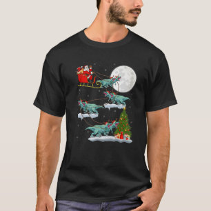 Julafton Träd Santa Riding Tyrannosaurus Dinosaur T Shirt