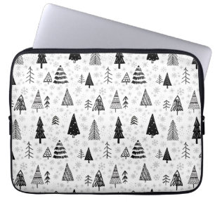 Julafton Träd & Snöflingor Svarta och vita Mönster Laptop Fodral