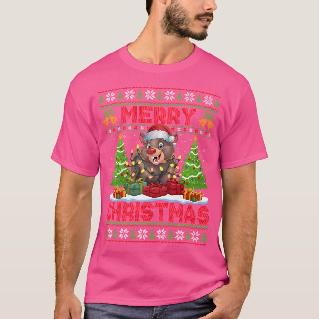 Julafton Träd Ugly Santa Hat Wombat jul T Shirt (Framsida)