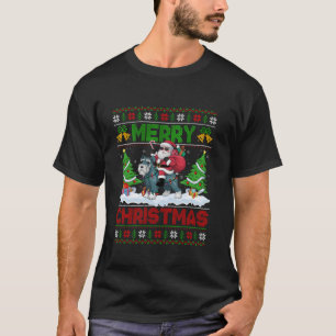 Julafton Träd Ugly Santa Riding Giant Schnauzer Hu T Shirt