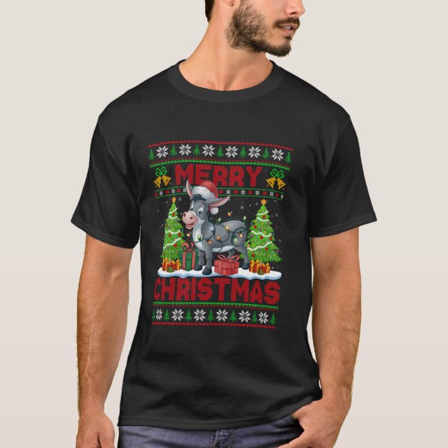 Julafton Träd Ugly Stil Santa Hat Donkey jul T Shirt (Framsida)