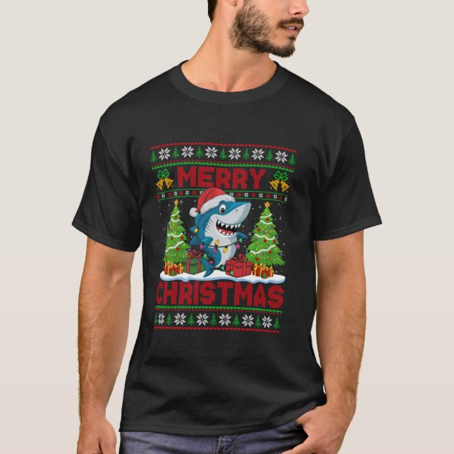 Julafton Träd Ugly Stil Santa Hat Shark jul T S T Shirt (Framsida)
