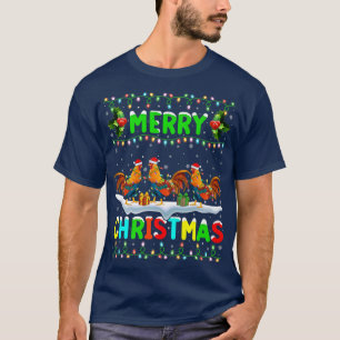 Julafton Tupp Bird Lighting Santa Hat Merry Christ T Shirt