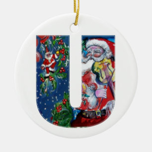 JULAFTON U BREV /JULTOMTEN MED VIOLIN MONOGRAM JULGRANSPRYDNAD KERAMIK