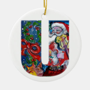 JULAFTON U BREV /JULTOMTEN MED VIOLIN MONOGRAM JULGRANSPRYDNAD KERAMIK