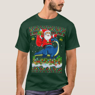 Julafton Ugly Santa Riding Brontosaurus Dinosaur C T Shirt