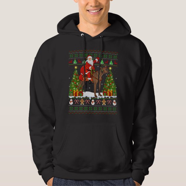 Julafton Ugly Santa Riding Rhodesian Ridgeback Hun Hoodie (Framsida)