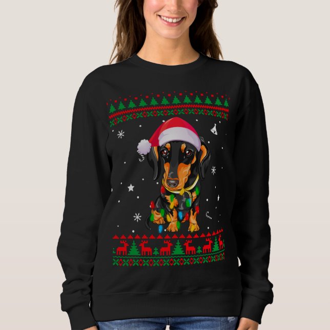 Julafton Ugly Sweater jul Ljus Dachshund Hund L T Shirt (Framsida)