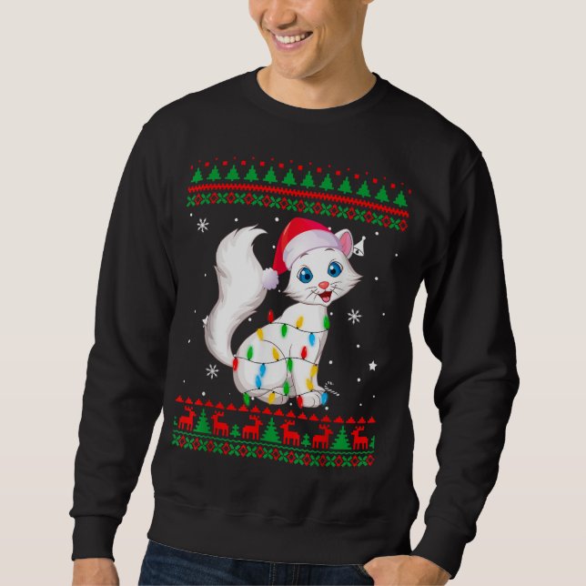 Julafton Ugly Sweater jul Ljus Kitten Kärlek Lång Ärmad Tröja (Framsida)