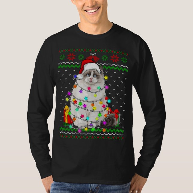 Julafton Ugly Sweater jul Ljus Kitten Kärlek T Shirt (Framsida)