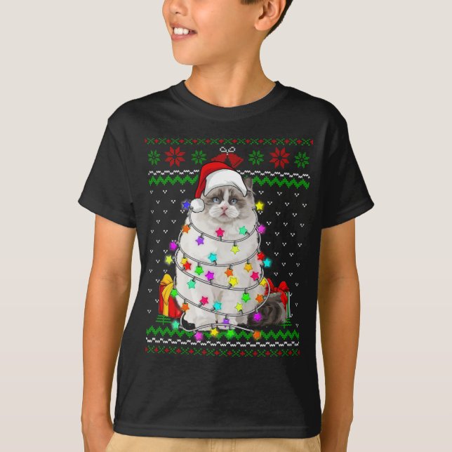 Julafton Ugly Sweater jul Ljus Kitten Kärlek T Shirt (Framsida)