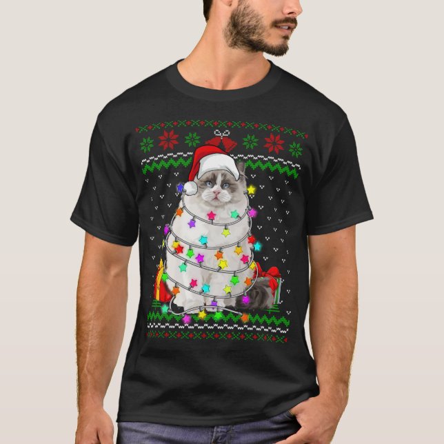 Julafton Ugly Sweater jul Ljus Kitten Kärlek T Shirt (Framsida)