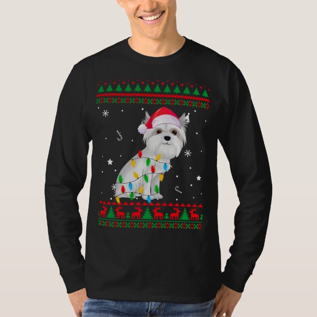 Julafton Ugly Sweater jul Ljus Malta Hund Lov T Shirt (Framsida)