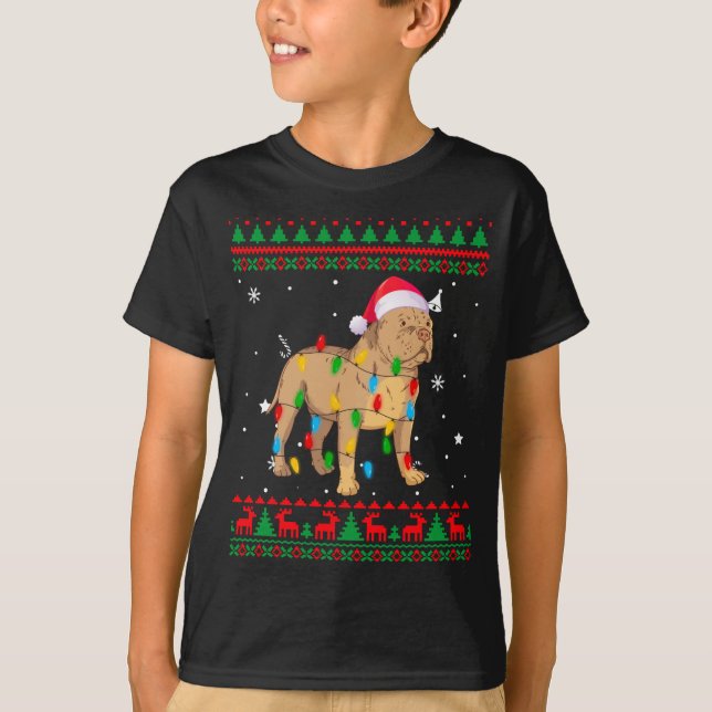 Julafton Ugly Sweater jul Ljus Pitbull Hund Lov T Shirt (Framsida)