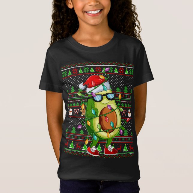 Julafton Ugly Sweater Stil Lighting Avocado-jul T Shirt (Framsida)