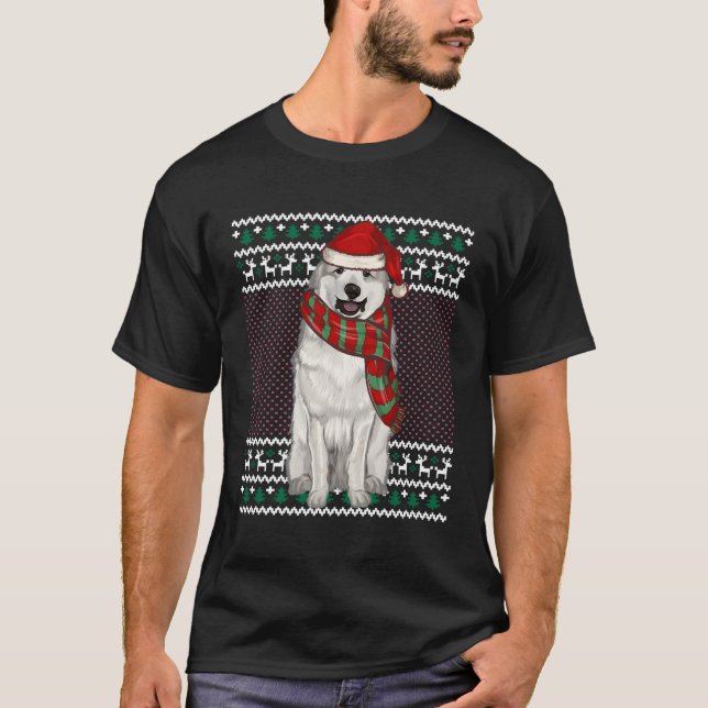 Julafton Underbar Pyrenee Hund Santa Hat Ugly för  T Shirt (Framsida)