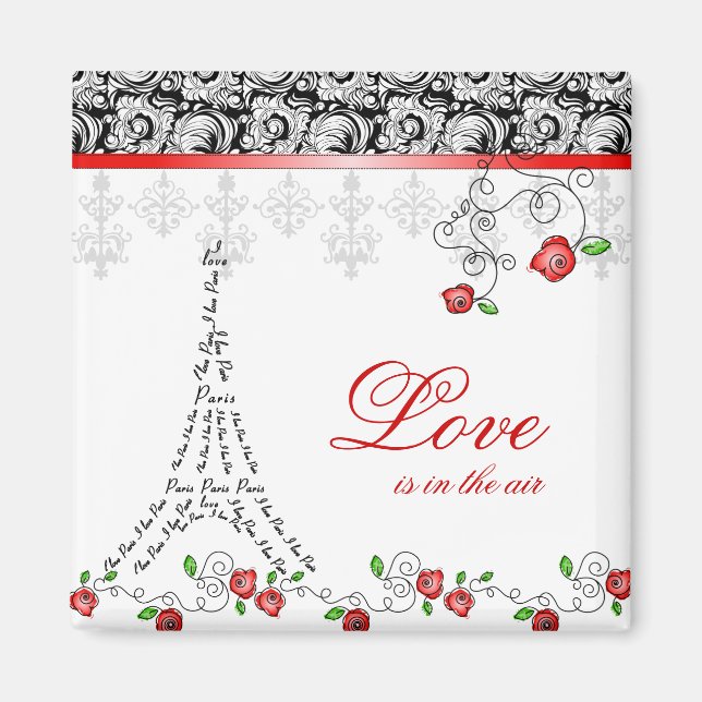 Julafton Valentinens Fransk Paris Kärlek Magnet Rö (Framsidan)