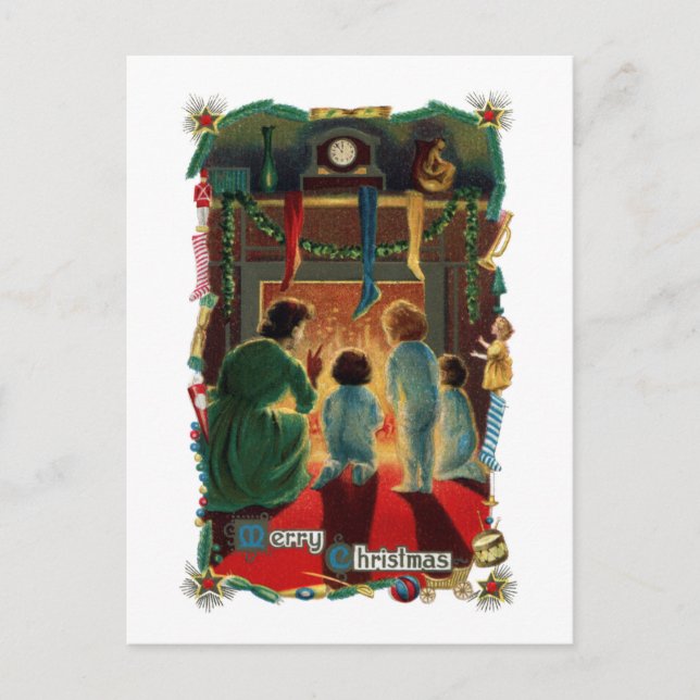 Julafton vid avfyra helg vykort (Framsida)