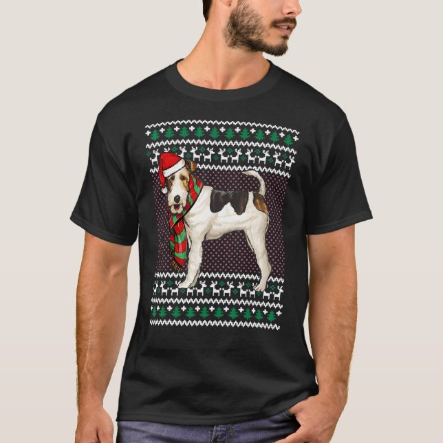 Julafton Wire Fox Terrier Hund Santa Hat Ugly jul T Shirt (Framsida)