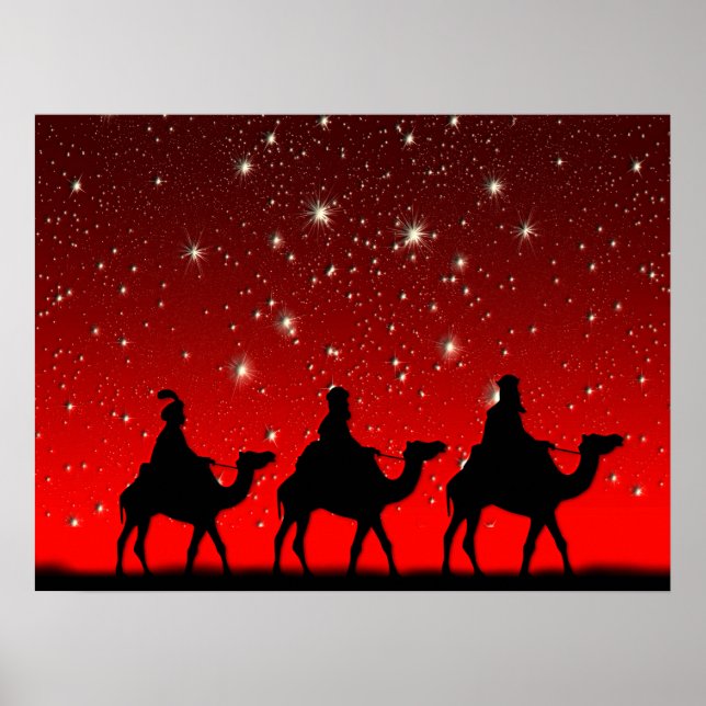 Julafton Wise Manar Red Himlar Star Lite Natt Poster (Framsidan)