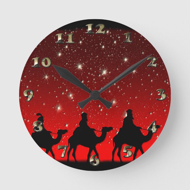 Julafton Wise Manar Red Himlar Star Lite Natt Rund Klocka (Framsida)