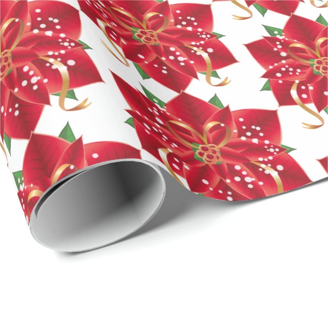Julafton Wrapping Papper-Red Poinsettia Presentpapper (Rullad Hörn)