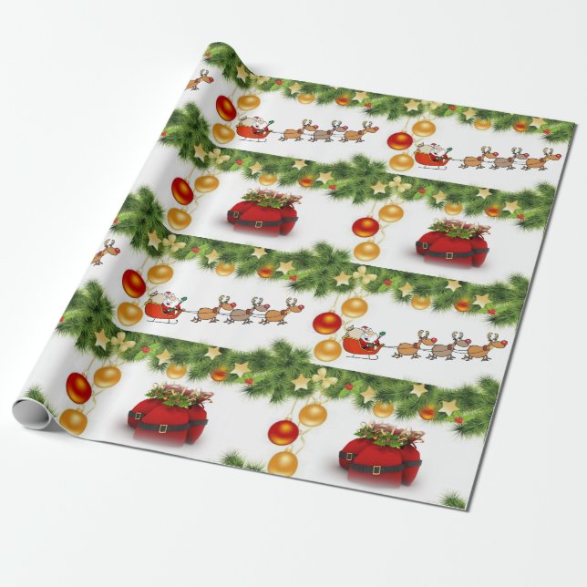 Julafton Wrapping Papper Santa Sleigh Presentpapper (Utrullad)