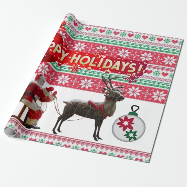 Julafton Wrapping Papper Santa Sleigh Presentpapper (Utrullad)