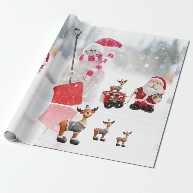 Julafton Wrapping Pappra Snögubbe Santa Moose Presentpapper (Utrullad)