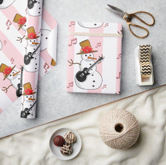 Julafton Wrapping Rosa & White Rand Snögubbe Presentpapper (Hantverk)