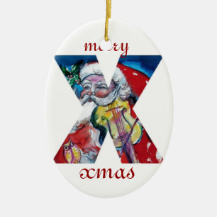 JULAFTON X BREV /JULTOMTEN MED VIOLIN MONOGRAM JULGRANSPRYDNAD KERAMIK