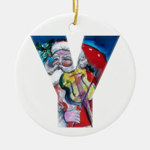 JULAFTON Y BREV /JULTOMTEN MED VIOLIN MONOGRAM JULGRANSPRYDNAD KERAMIK