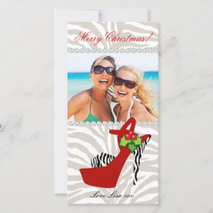 Julafton Zebra Shoe Photo Card Template Red Julkort