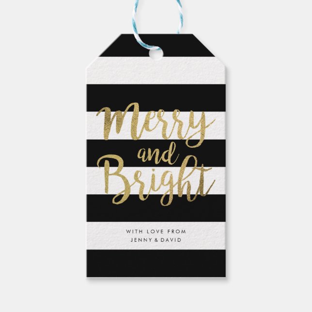 Julaftonen Black & White Rand "Merry & Bright" Presentetikett (Framsidan)
