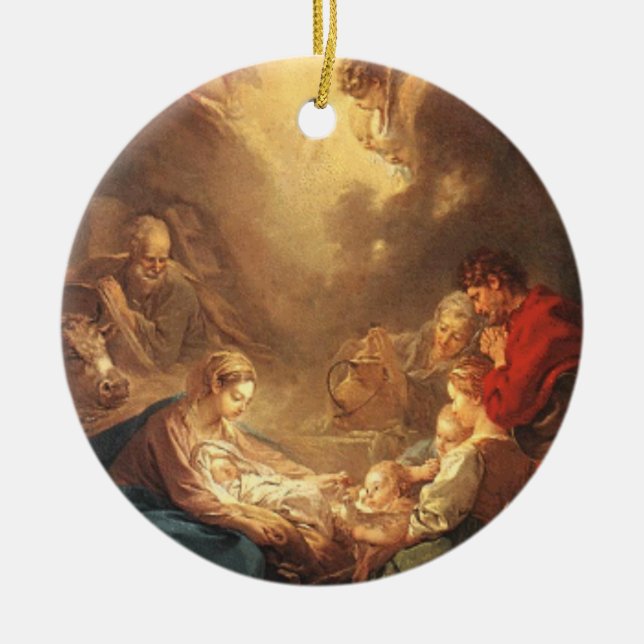 Julaftonjulkrubbatillbedjan av shepherdset julgransprydnad keramik (Framsidan)