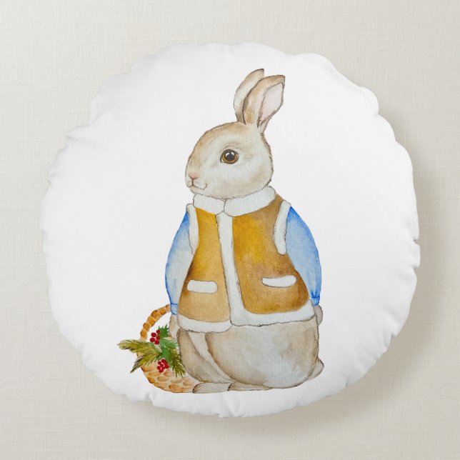 Juläge i gryningen med basket med gratiskli rund kudde (Framsidan)