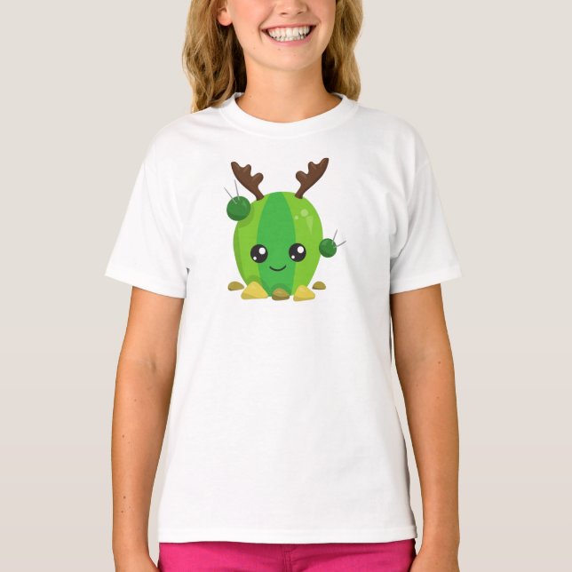 Julaktus, Cute Cactus, Antlers, Helgdag T Shirt (Framsida)