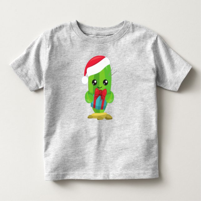 Julaktus, Cute Cactus, Santa Hat, Gåvor T Shirt (Framsida)