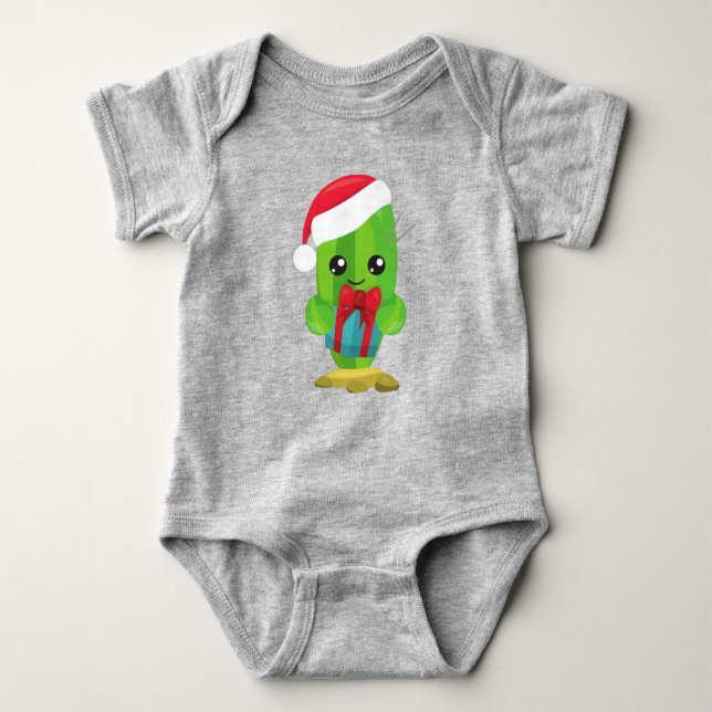 Julaktus, Cute Cactus, Santa Hat, Gåvor T Shirt (Framsida)