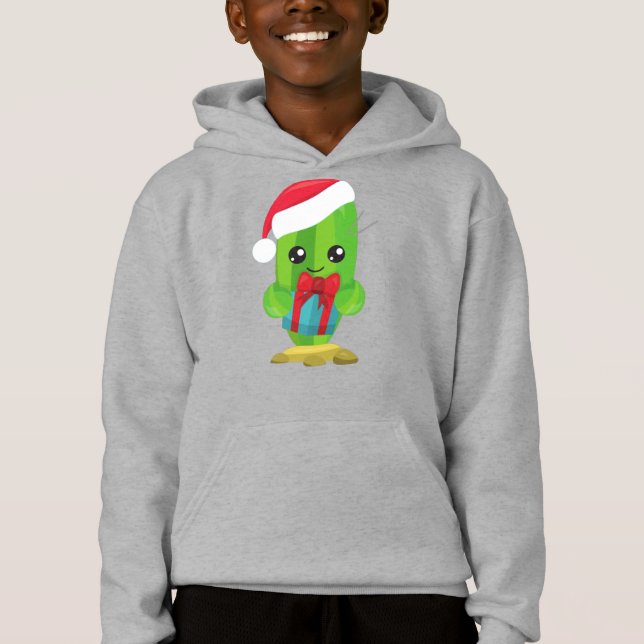 Julaktus, Cute Cactus, Santa Hat, Gåvor T Shirt (Framsida)