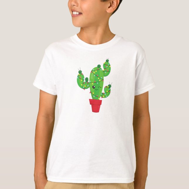 Julaktus, Ljus, Cute Cactus T Shirt (Framsida)