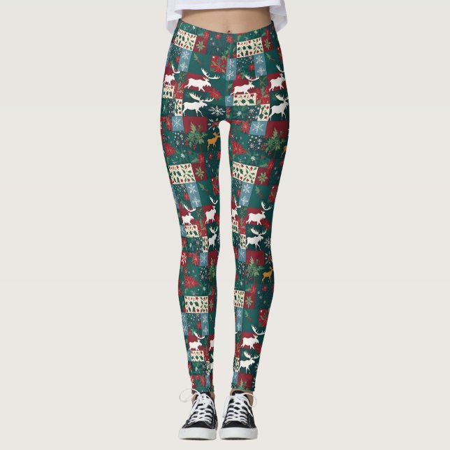 Julälg Blommig Holiday Patchwork Leggings (Framsida)