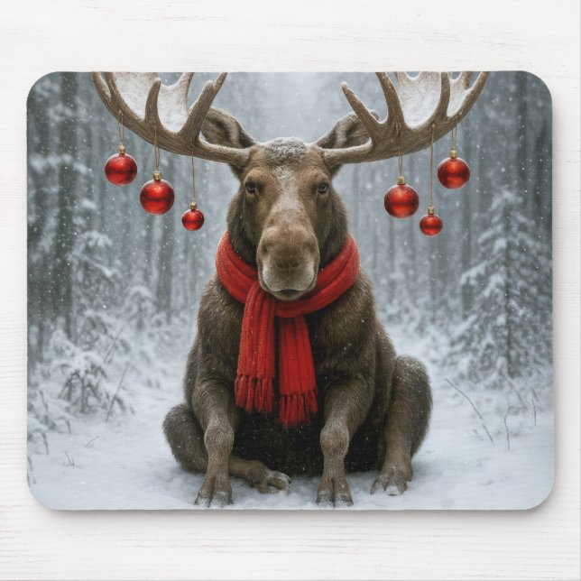 Julälg i en snöig skog musmatta (Framsidan)