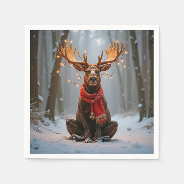 Julälg med halsduk och lampor pappersservett (Framsidan)