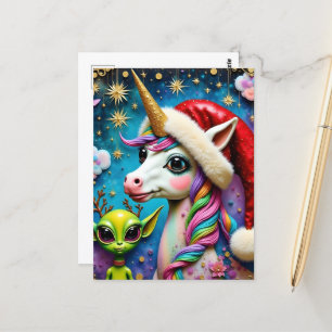 JulAlien och Unicorn Vykort