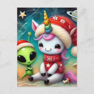 JulAlien och Unicorn-vykort Vykort